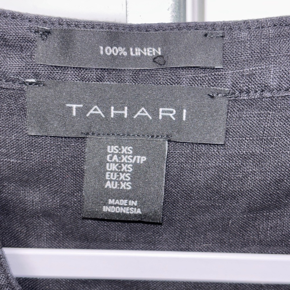 Tahari 100% Linen Tunic Shirt Dress XS Pockets Minimal Monochrome Casual Comfort - Picture 5 of 11